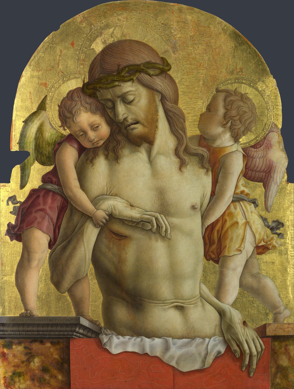 两位天使搀扶着死去的基督 作者 卡洛·克里维利（Carlo Crivelli）