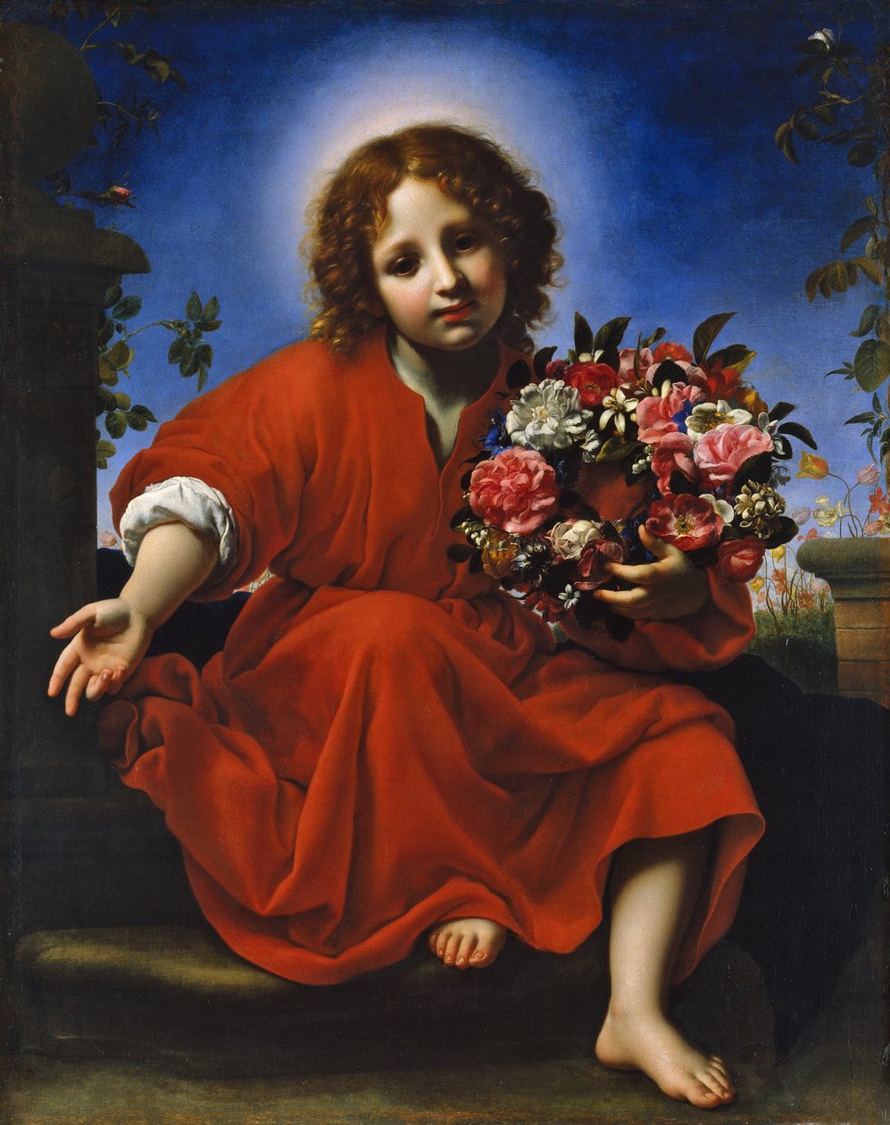 西班牙语  El Niño Jesús con una corona de flores 鲜花花环中的基督婴孩 作者 卡罗多尔奇