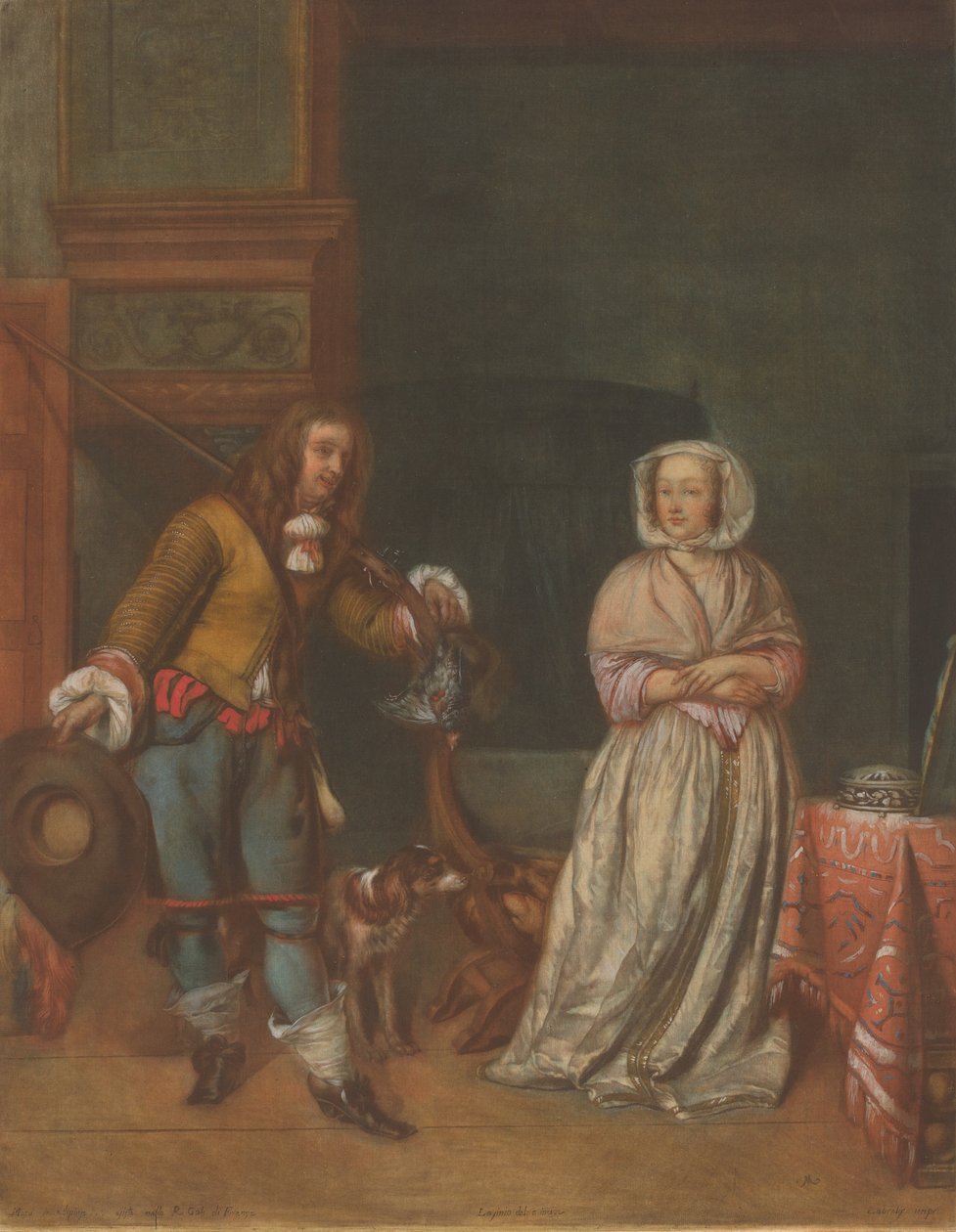 狩猎者拜访一位女士，1783-1786。 作者 卡洛·拉西尼奥（Carlo Lasinio）