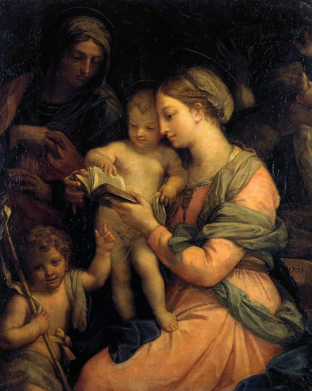 圣母教婴儿基督读书》，1705年。 作者 卡洛·马拉塔（Carlo Maratta）