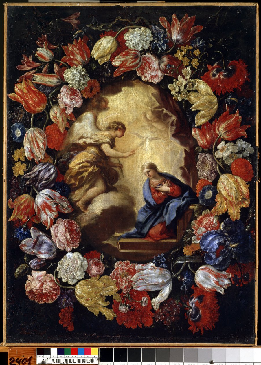 "卡洛-马拉塔（1625-1713 年）的绘画作品《带花的圣母领报》 立陶宛考纳斯 Mikalojus Konstantinas Ciurlionis 美术博物馆 作者 卡罗·马拉塔或马拉蒂