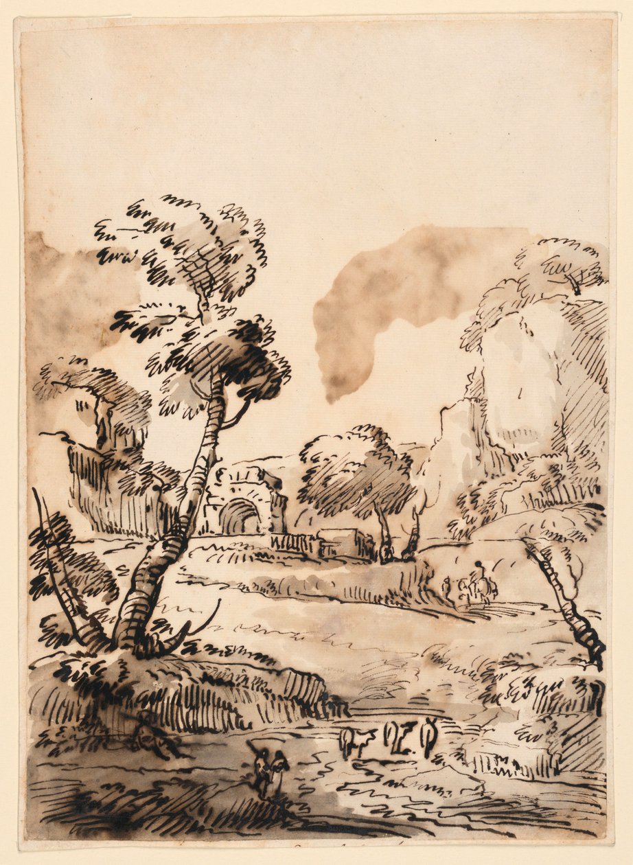 素描，田园风光，1760-1780 年 作者 卡洛·马尔基奥尼
