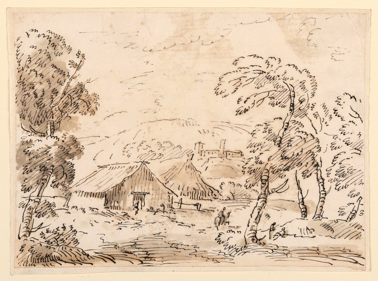 素描，山区农民的住宅和城堡，1762-1786 年 作者 卡洛·马尔基奥尼