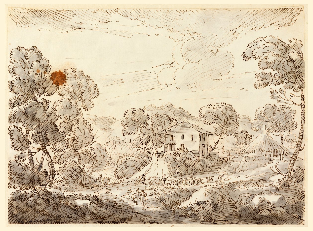 素描，1750-1770 年林中农舍 作者 卡洛·马尔基奥尼