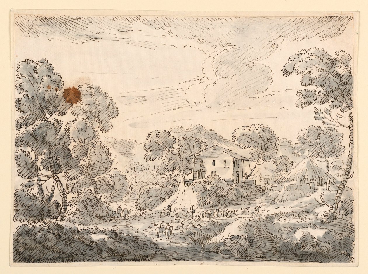 素描，1750-1770 年林中农舍 作者 卡洛·马尔基奥尼