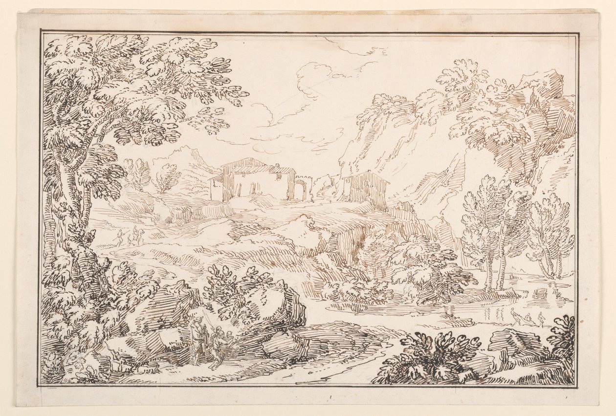 素描，风景，1770-86 年 作者 卡洛·马尔基奥尼