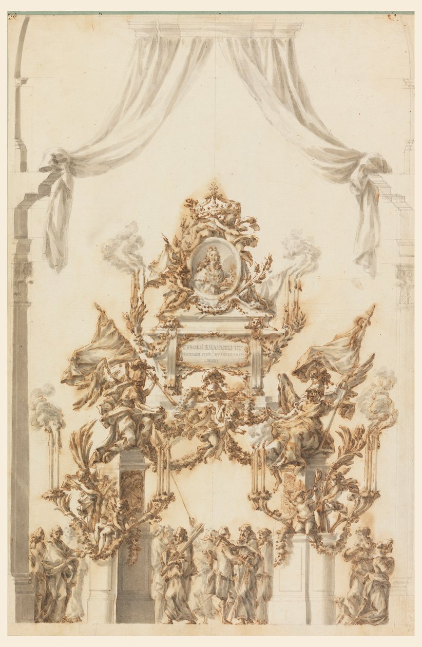 图纸，为撒丁岛的查尔斯-伊曼纽尔三世设计的灵柩，1773 年 作者 卡洛·马尔基奥尼