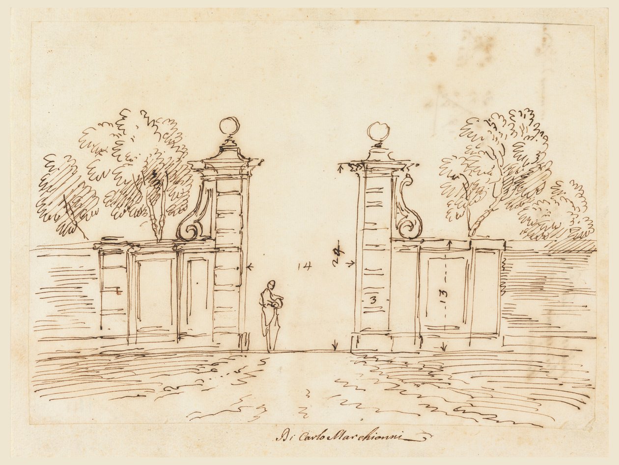 绘图，别墅大门设计，1750-55 年 作者 卡洛·马尔基奥尼
