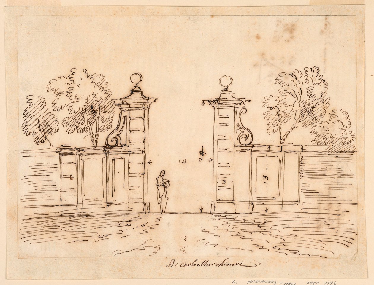 绘图，别墅大门设计，1750-55 年 作者 卡洛·马尔基奥尼