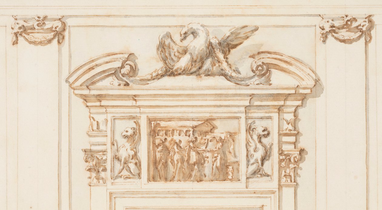 绘图，意大利罗马阿尔巴尼别墅大画廊北门设计，1755-56 年 作者 卡洛·马尔基奥尼