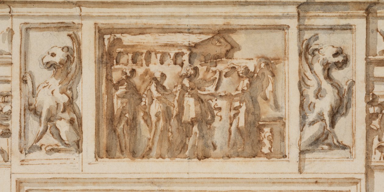 绘图，意大利罗马阿尔巴尼别墅大画廊北门设计，1755-56 年 作者 卡洛·马尔基奥尼