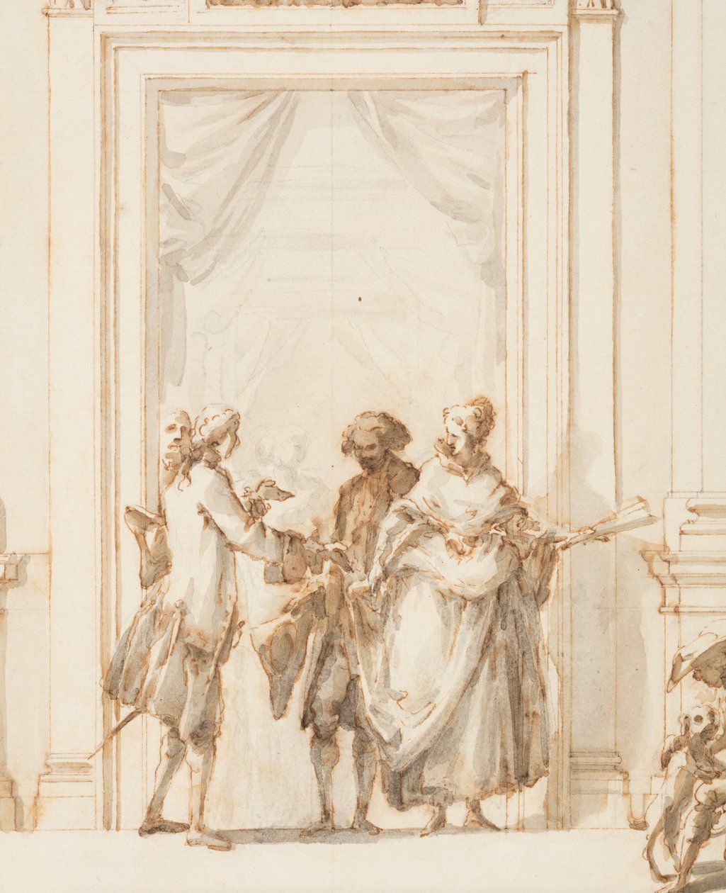 绘图，意大利罗马阿尔巴尼别墅大画廊北门设计，1755-56 年 作者 卡洛·马尔基奥尼