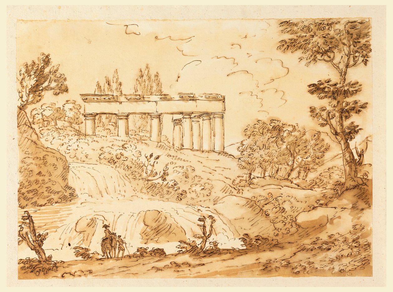 素描，有寺庙遗址的风景，1770-1786 年 作者 卡洛·马尔基奥尼