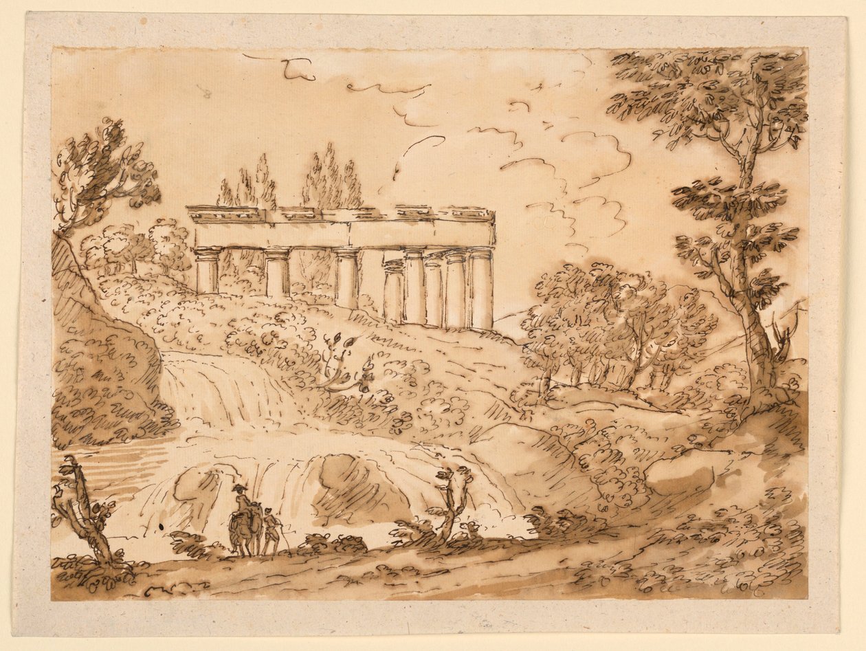 素描，有寺庙遗址的风景，1770-1786 年 作者 卡洛·马尔基奥尼