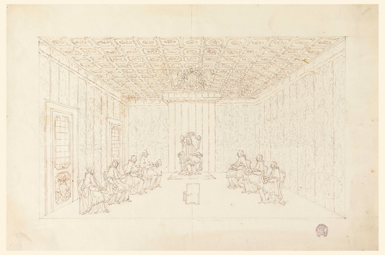 素描，教皇本笃十四世与红衣主教举行的会议，1740-58 年 作者 卡洛·马尔基奥尼