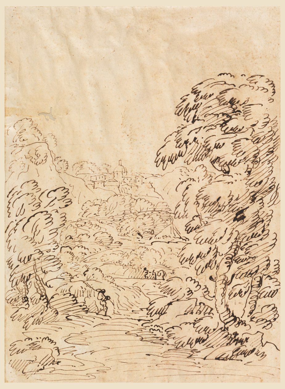 绘图，通往山区小镇的道路，1750-1786 年 作者 卡洛·马尔基奥尼