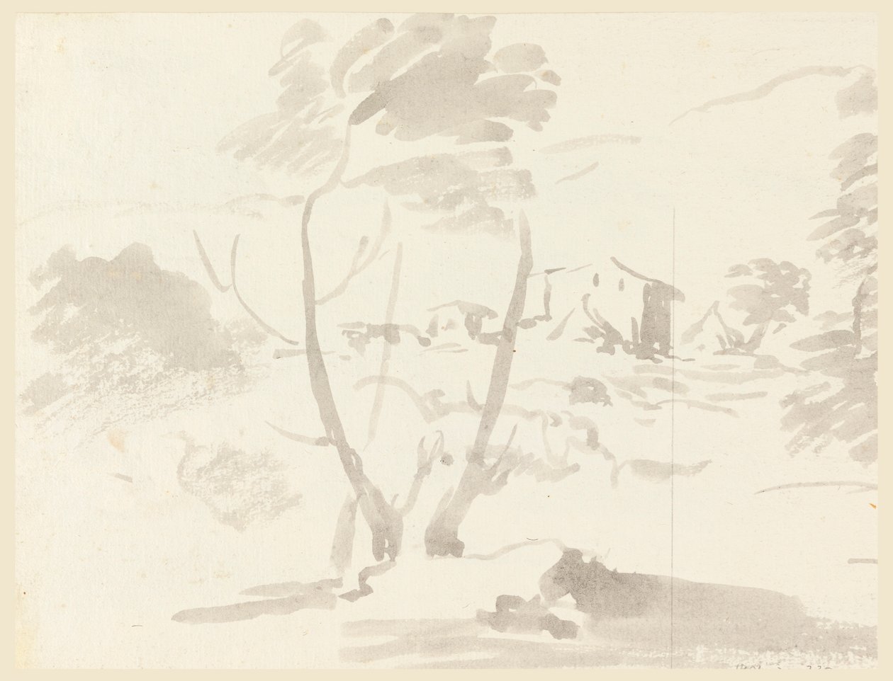 素描，风景中的树木素描，1760-1780 年 作者 卡洛·马尔基奥尼