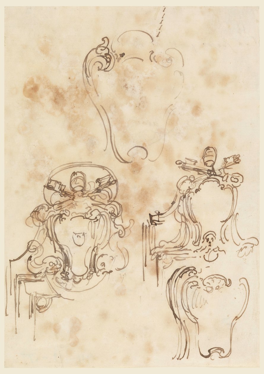 素描，框架和护栏草图，1758-69 年 作者 卡洛·马尔基奥尼