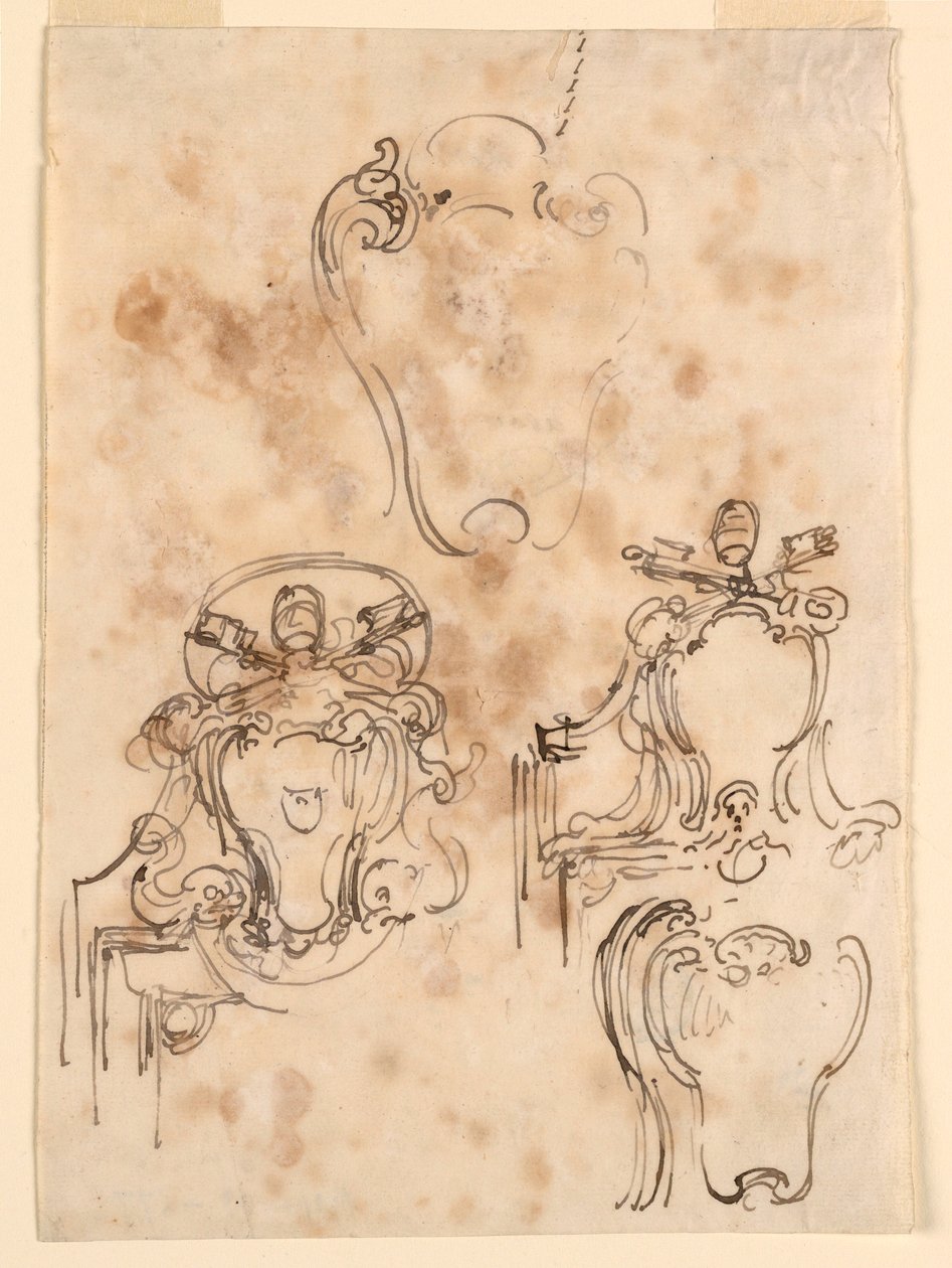 素描，框架和护栏草图，1758-69 年 作者 卡洛·马尔基奥尼