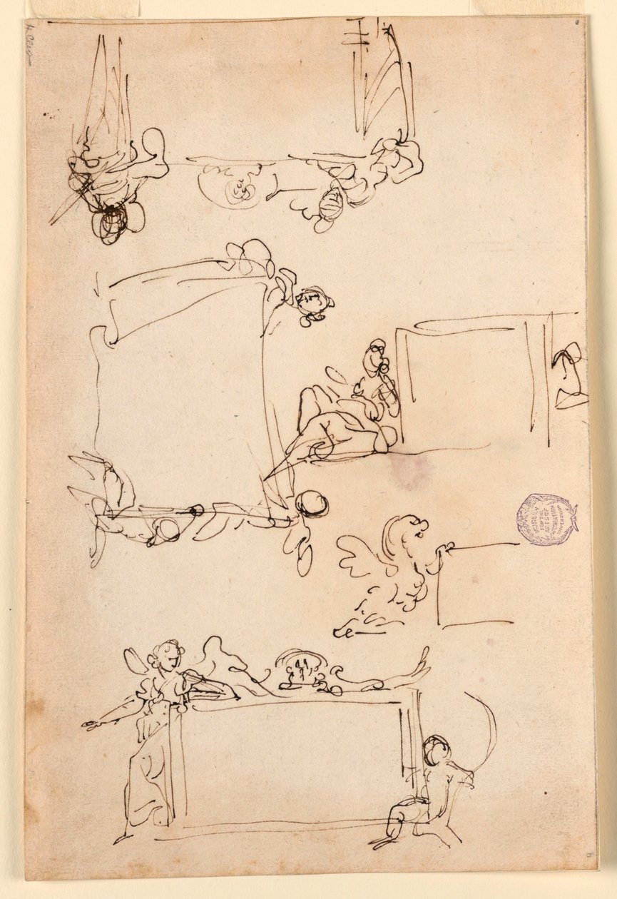 素描，牌匾草图，约 1750 年 作者 卡洛·马尔基奥尼