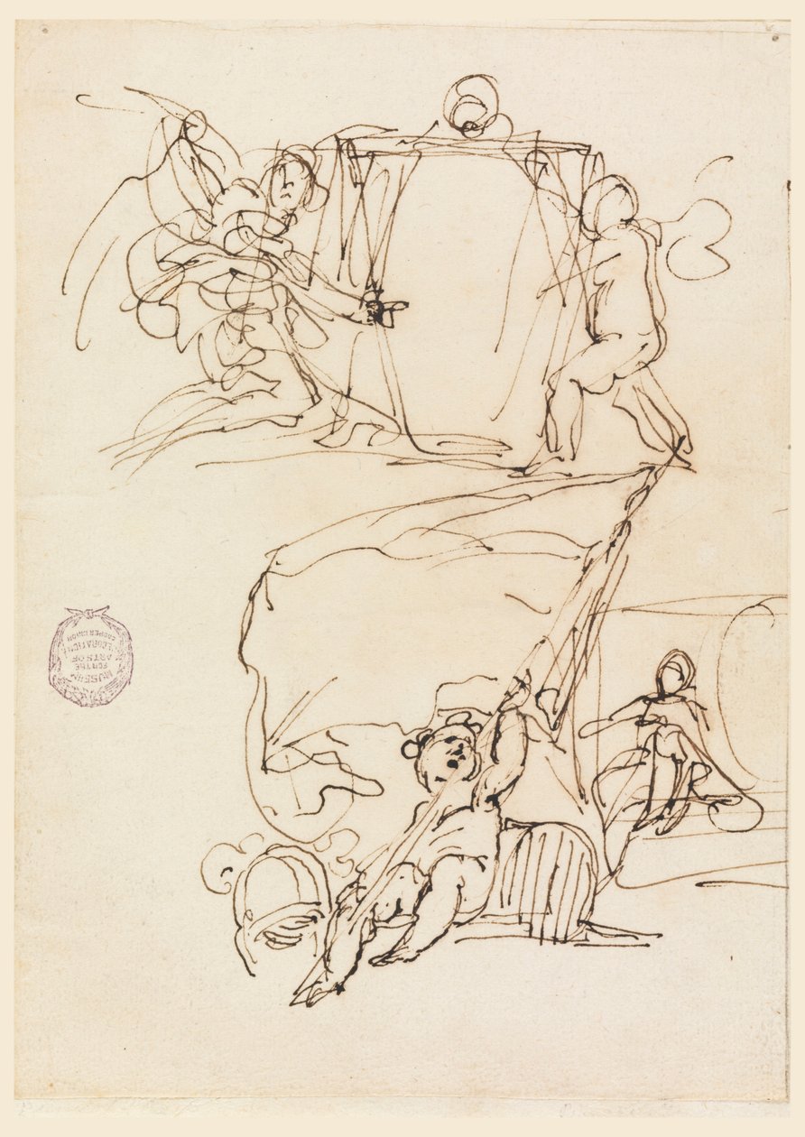 素描，三幅速写，1775 年之前 作者 卡洛·马尔基奥尼