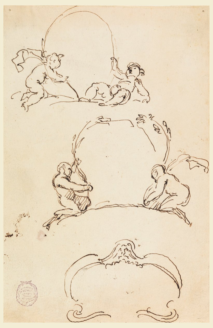 素描，三幅纸刻草图，1775 年之前 作者 卡洛·马尔基奥尼