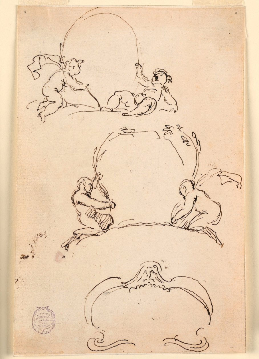 素描，三幅纸刻草图，1775 年之前 作者 卡洛·马尔基奥尼