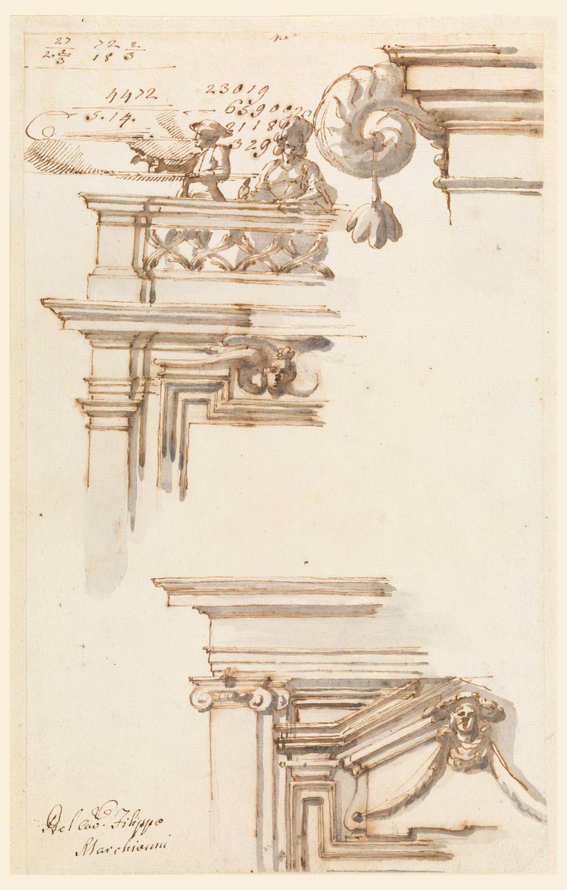 素描，两个门橱，1750-75 年 作者 卡洛·马尔基奥尼