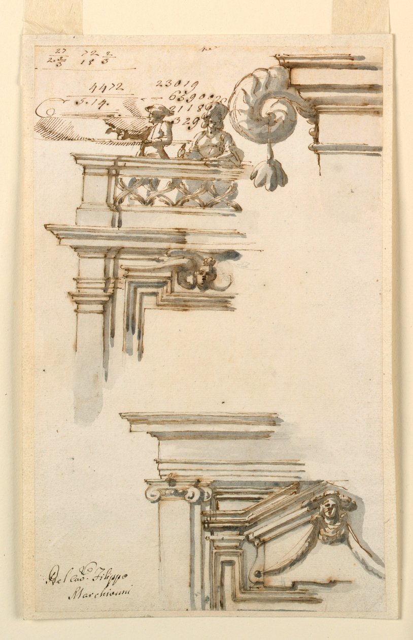 素描，两个门橱，1750-75 年 作者 卡洛·马尔基奥尼