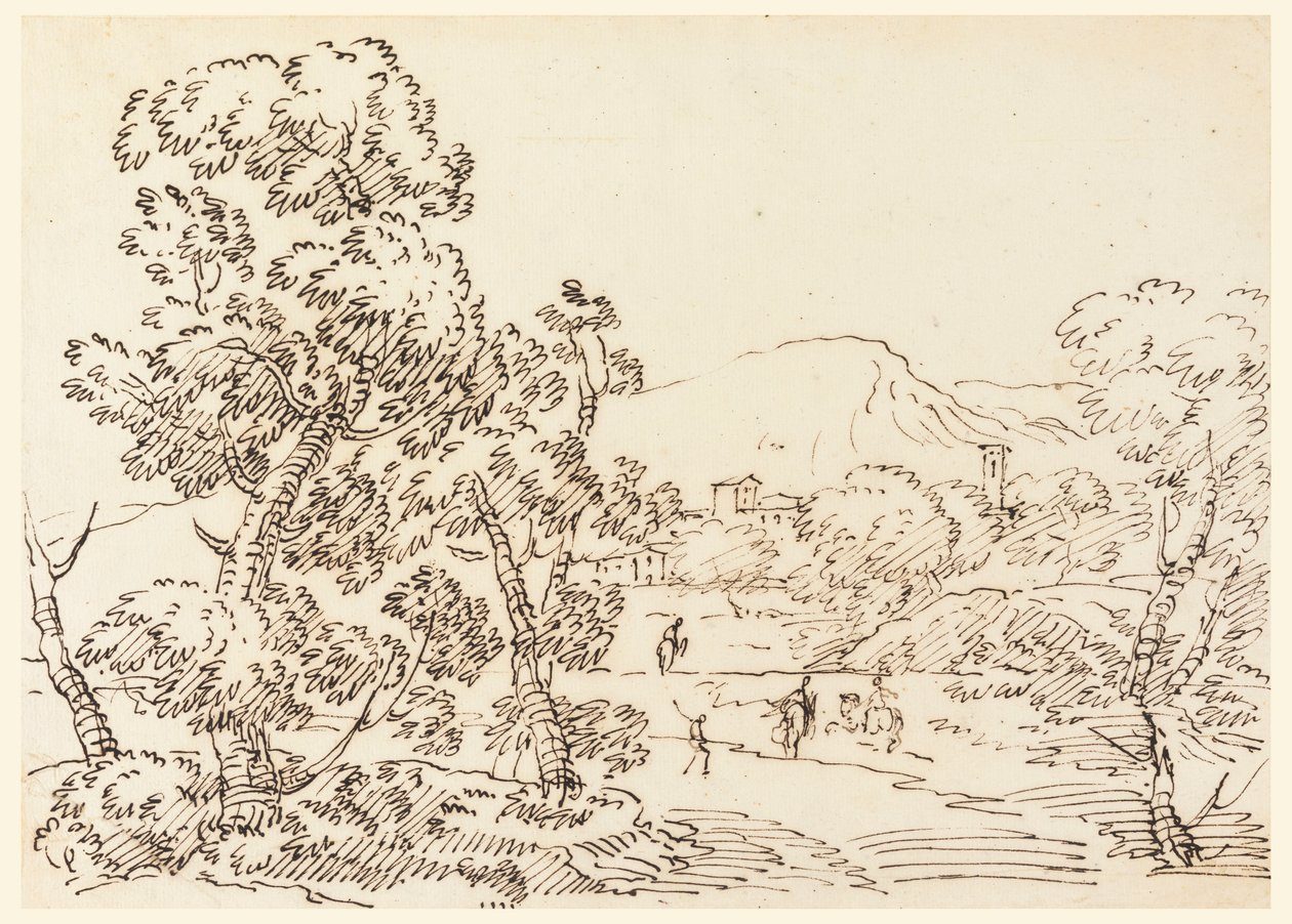 素描，林间风景，1750-1770 年 作者 卡洛·马尔基奥尼