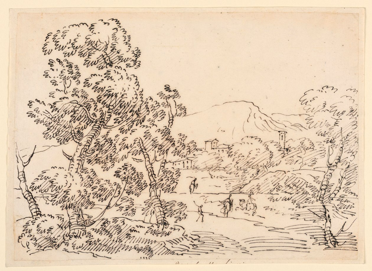 素描，林间风景，1750-1770 年 作者 卡洛·马尔基奥尼