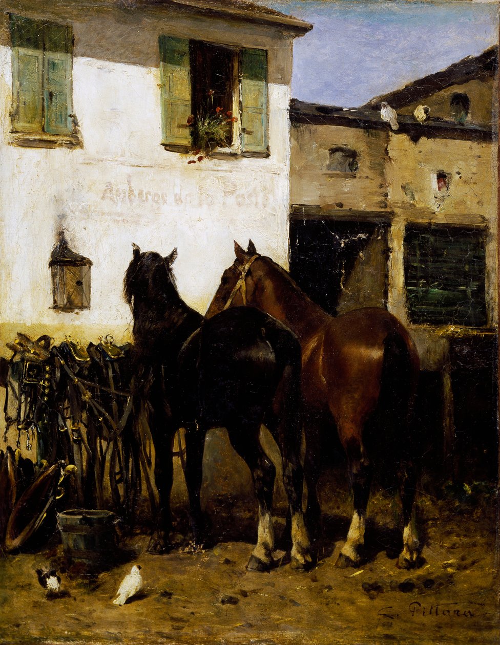 马后，Carlo Pittara (1836-1891) 作画，布面油画，41x32 厘米，意大利 作者 卡洛·皮塔拉（Carlo Pittara）