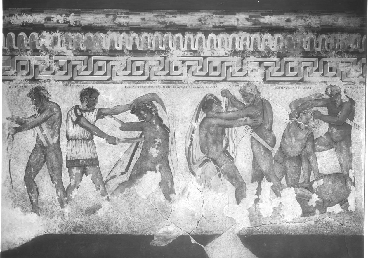 在公元前320  -  280年的Vulci的弗朗索瓦墓中重建伊特鲁里亚壁画（壁画）（另见212367,212368和214591） 作者 卡洛·鲁斯皮