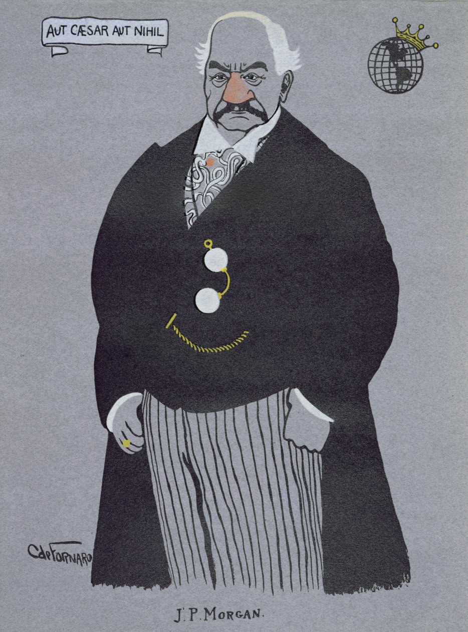 约翰·皮尔庞特·摩根 (1837-1913) 的漫画，来自《美国百万富翁》 作者 卡洛·德·福纳罗
