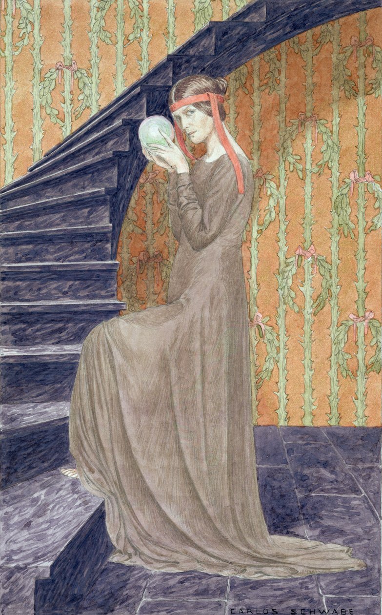 拿着球形的审美样式礼服的少妇，1894年 作者 卡洛斯施瓦贝