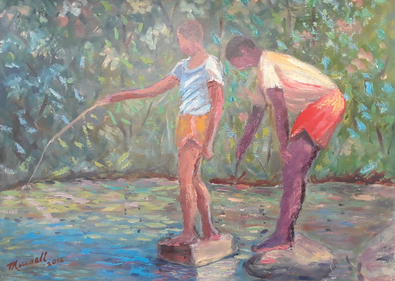 钓鱼，2014（布面油画） 作者 卡尔顿·穆雷尔