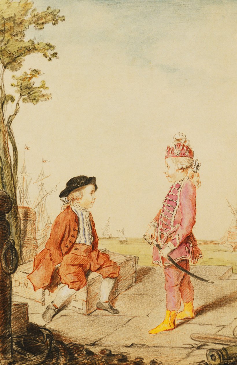 两个年轻的德诺伊维尔兄弟，在码头上，1767年 作者 卡蒙泰尔