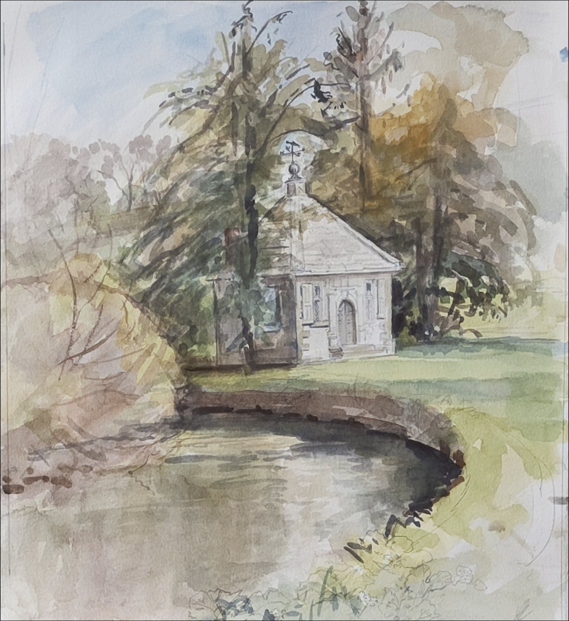 Izaak Waltons钓鱼寺，Dovedale，2008（wc在纸上） 作者 卡罗琳·赫维·巴瑟斯特