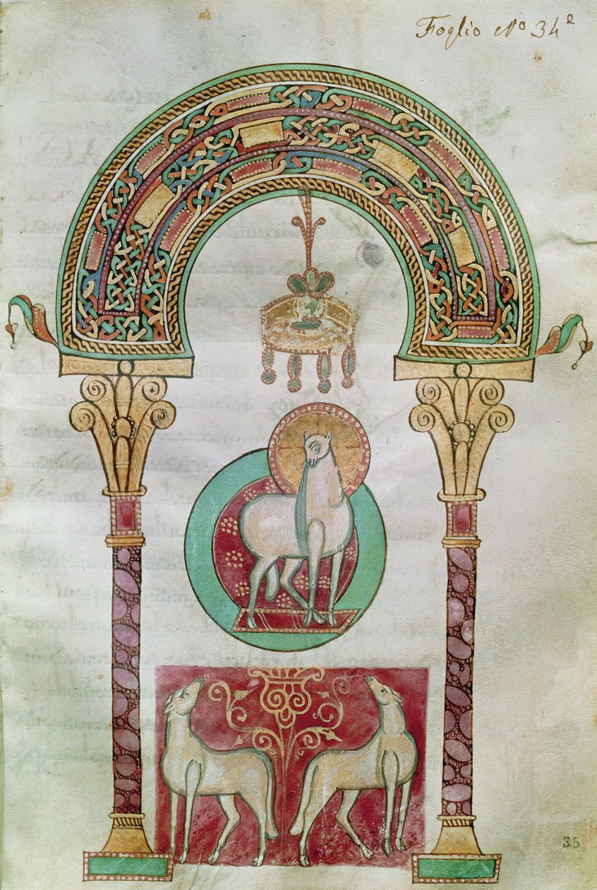 CCII女士fol.35r Agnus Dei，塞维利亚伊西多尔的Etymologiae上帝羔羊的插图 作者 加洛林学校