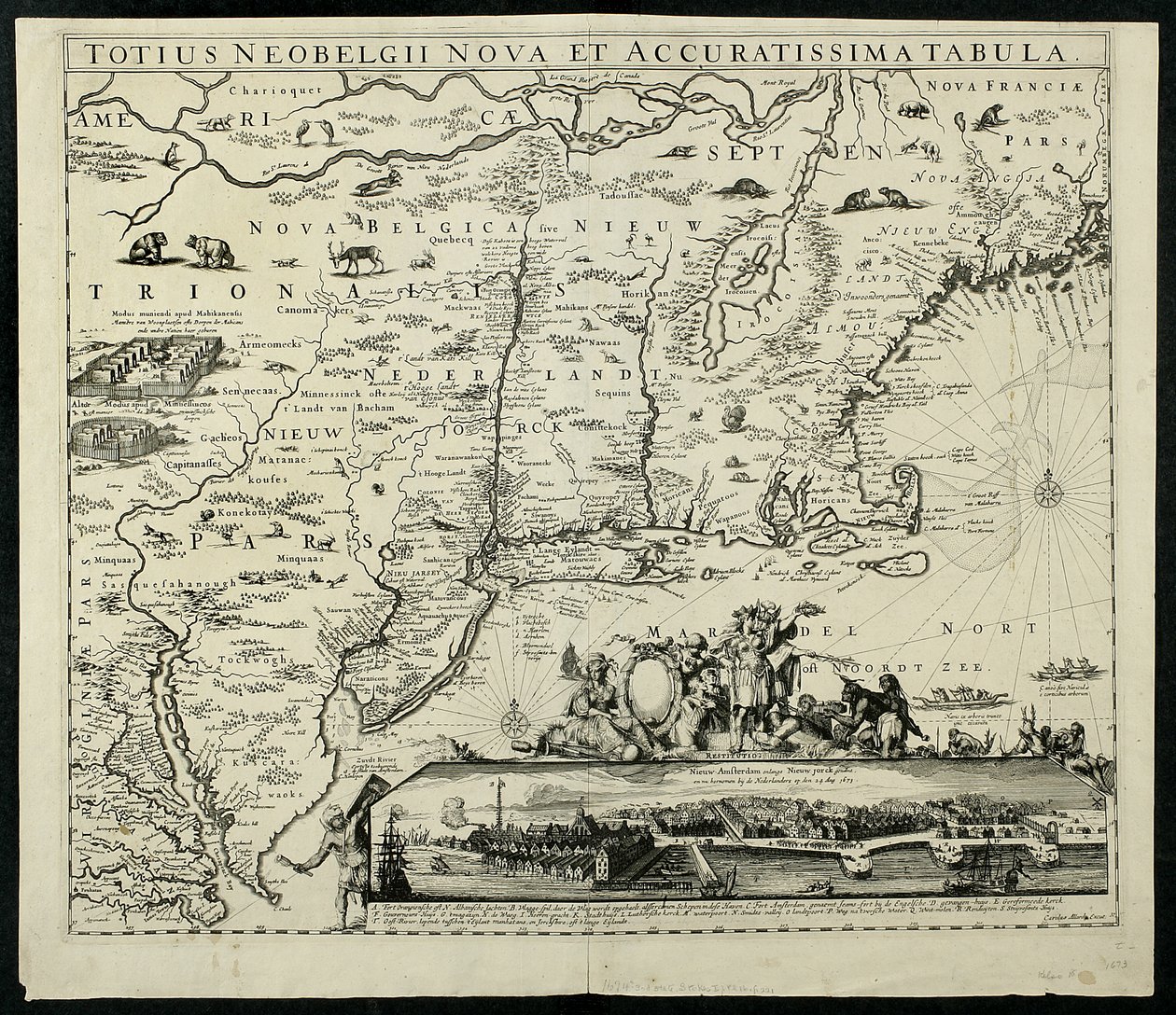 Neobelgii全新的和准确的地图，地图，1674年，1674印图，在纸张上的油墨 作者 卡洛斯·阿勒特（Carolus Allardt）