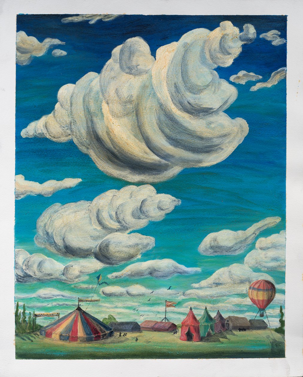 1992年马戏团帐篷上的大云（纸上油画） 作者 卡罗琳·哈伯德·福特