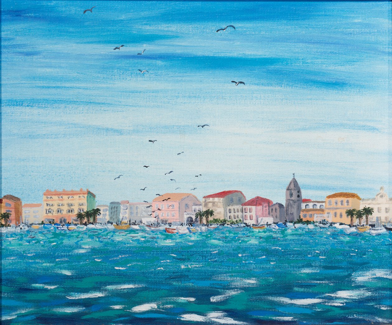 海景与房屋，1995年（丙烯酸船上） 作者 卡罗琳·哈伯德·福特