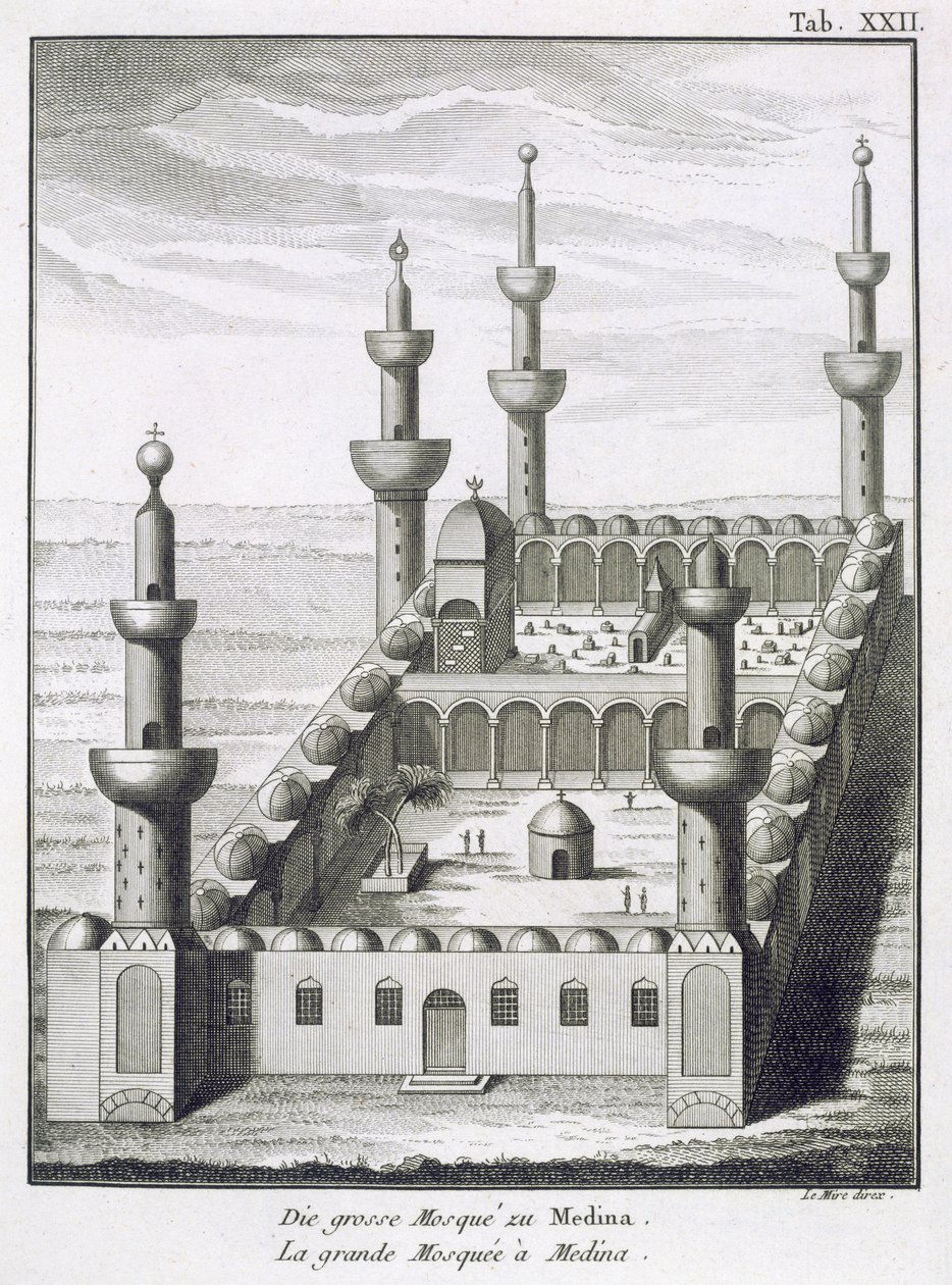 麦地那的大清真寺，来自阿拉伯和东方其他国家的旅行，由Le Mire雕刻，于1780年出版 作者 卡斯滕·尼布尔