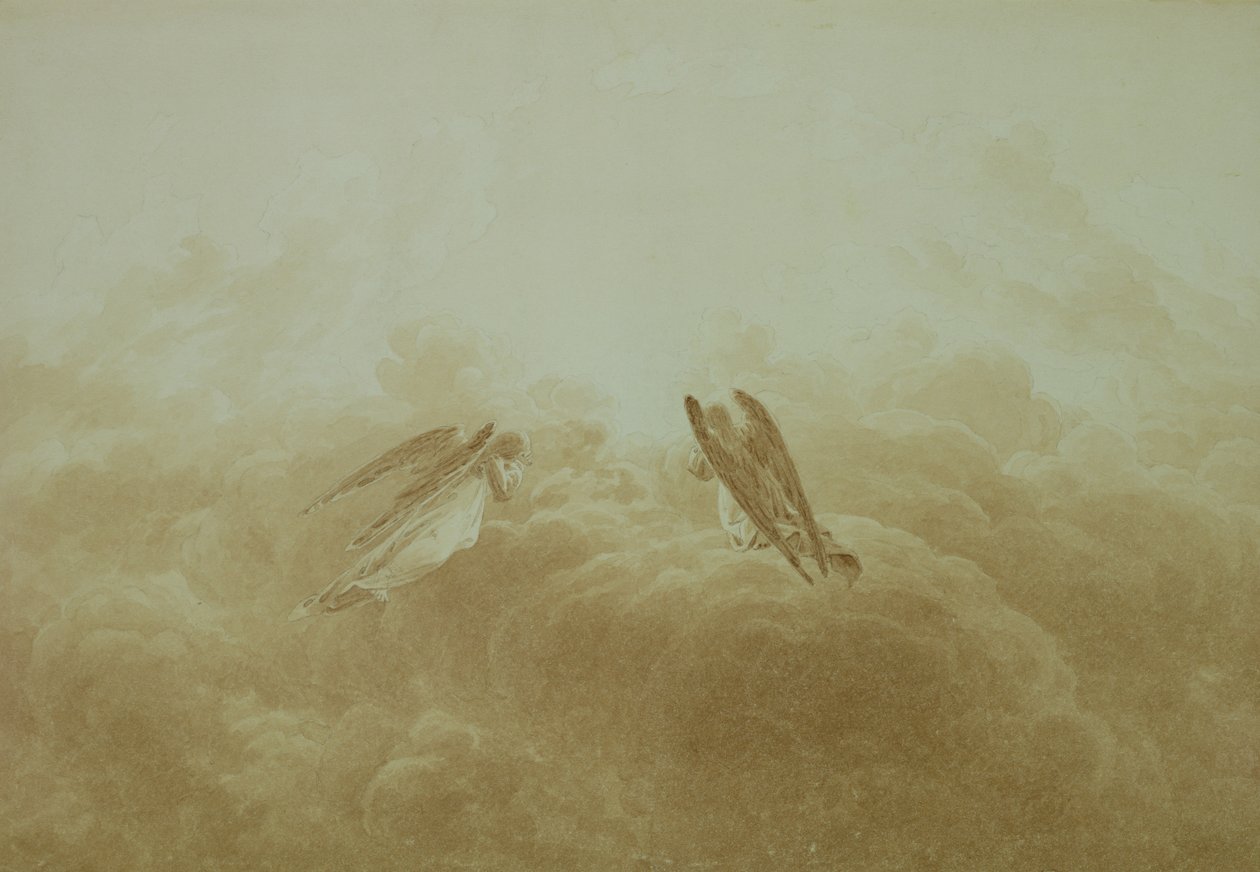 祷告中的天使，c.1826-34（乌贼墨纸上的铅笔） 作者 卡斯珀·大卫·弗里德里希（Caspar David Friedrich）