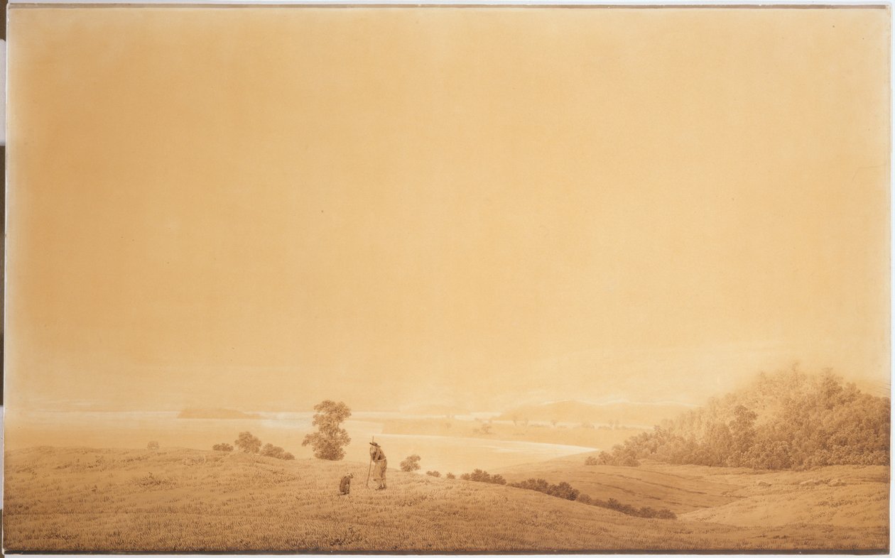 吕根岛的东海岸与牧羊人 作者 卡斯珀·大卫·弗里德里希（Caspar David Friedrich）