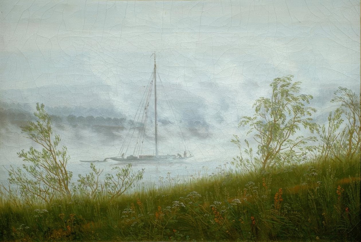 在早晨薄雾的Elb船 作者 卡斯珀·大卫·弗里德里希（Caspar David Friedrich）