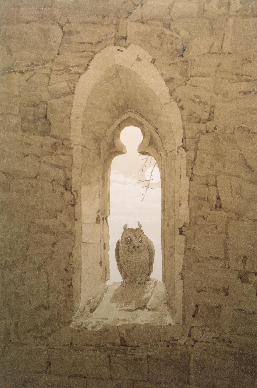 猫头鹰在哥特式窗口利基 作者 卡斯珀·大卫·弗里德里希（Caspar David Friedrich）