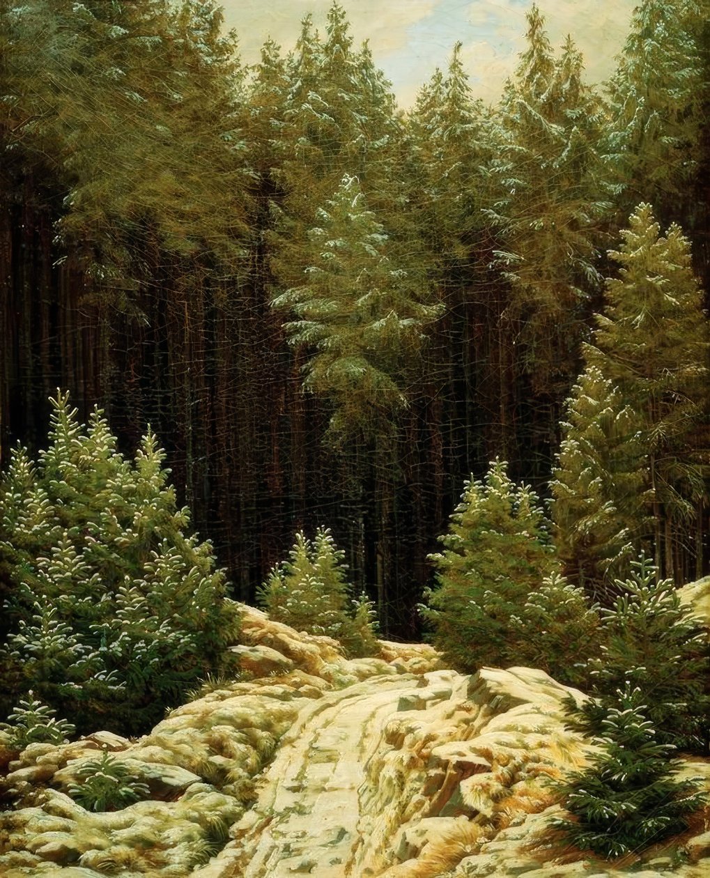 早雪。 作者 卡斯珀·大卫·弗里德里希（Caspar David Friedrich）
