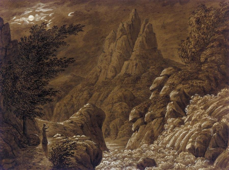 理想的山地景观与瀑布 作者 卡斯珀·大卫·弗里德里希（Caspar David Friedrich）