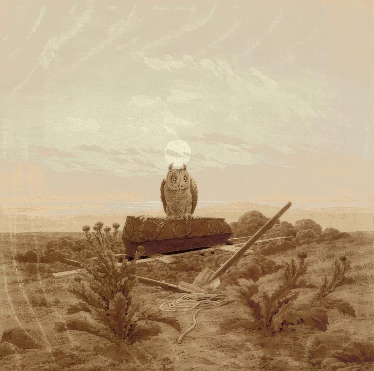 景观与坟墓，棺材和猫头鹰 作者 卡斯珀·大卫·弗里德里希（Caspar David Friedrich）